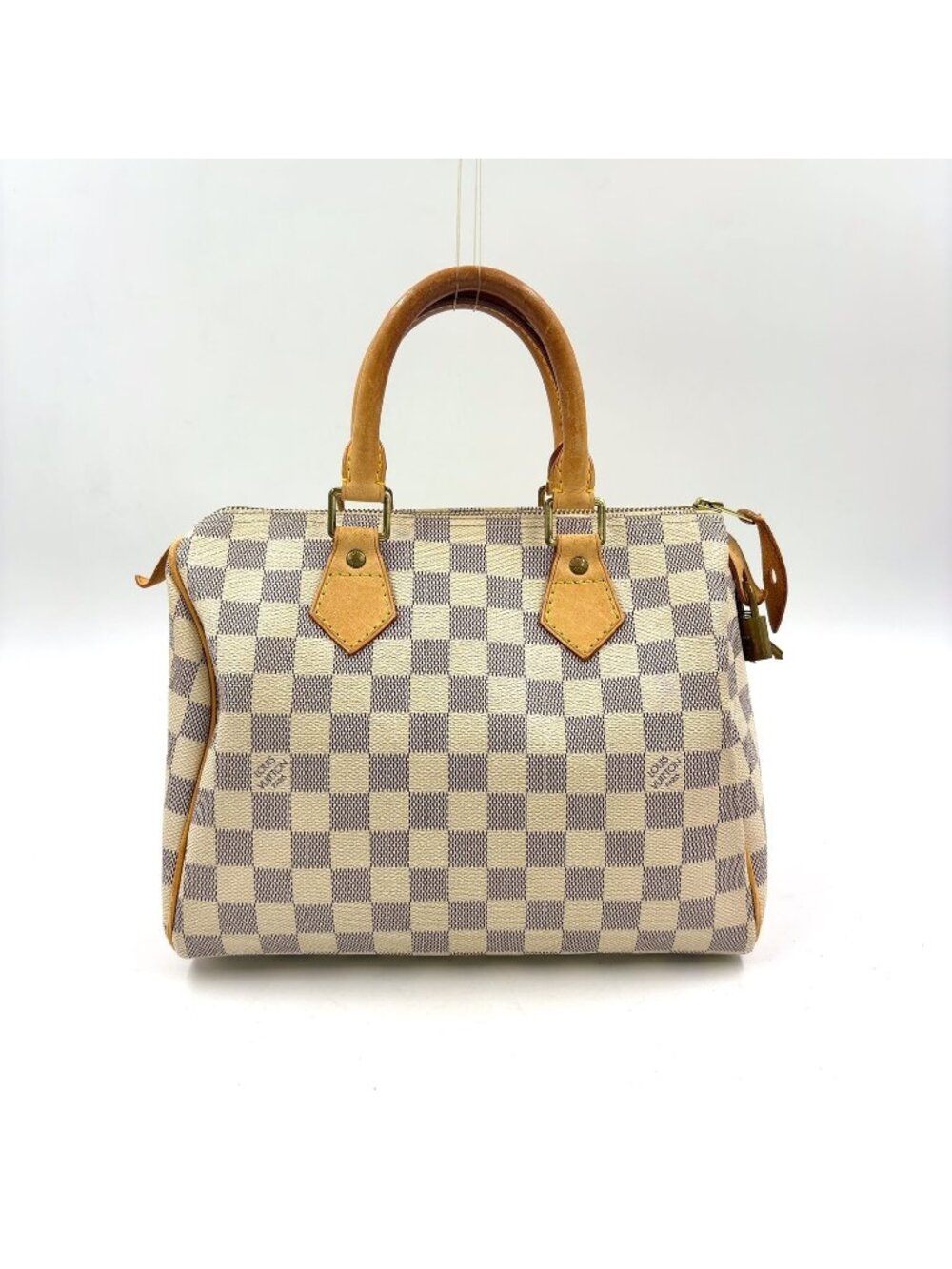 Louis Vuitton Speedy 25 Damier Azur Leather White Handbag Gold
